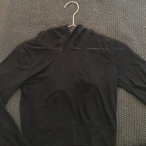 black mesh cropped hoodie.